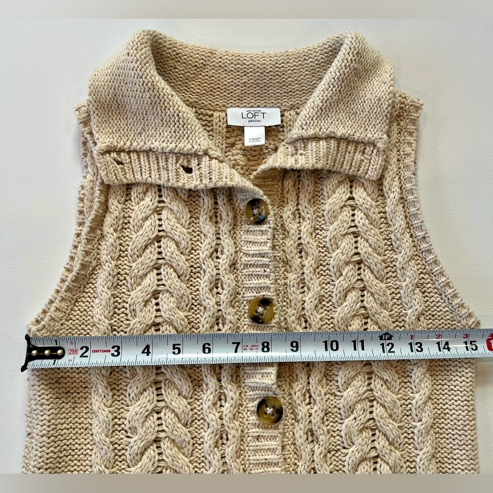 Ann Taylor LOFT Petite (medium) XXSP Cable Knit Mid Length Vest Cotton Wool - Picture 8 of 12
